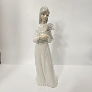 Vintage Porceval Made in Spain Villamarchante Valencia Figurine Woman & Lamb